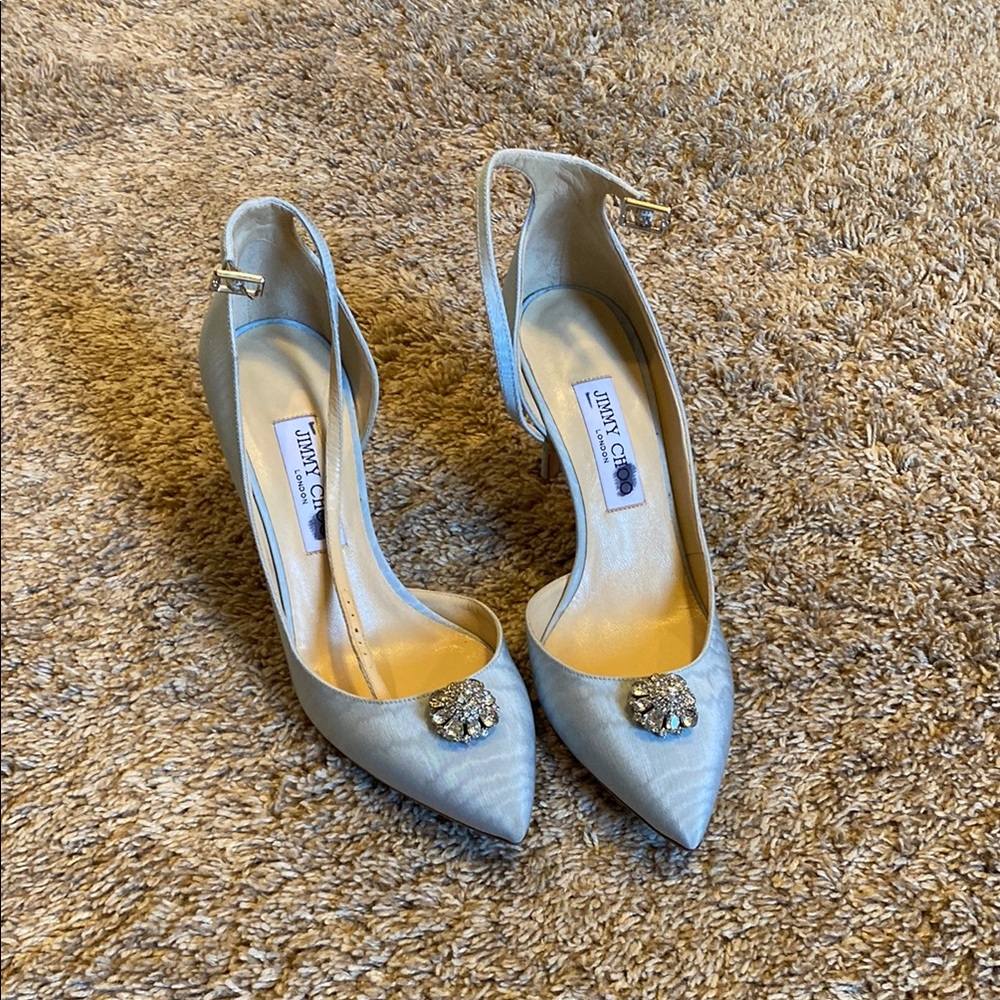 Elegant Blue Satin Heels with Embellishments